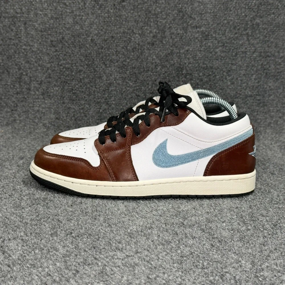 Jordan 1 Retro Low SE Shoes Men's 10 Brown Blue‎ Grey Leather Athletic Sneakers